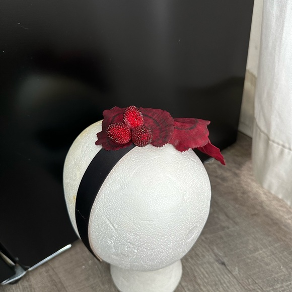 Handmade Designer Fascinator Headband Floral Black Red Tree Mushroom and Berries - Picture 2 of 11